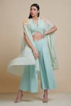 Buy_Parul | Vivek_Blue Georgette And Moss Crepe Embellished Cape & Pant Set _at_Aza_Fashions