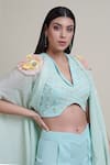 Shop_Parul | Vivek_Blue Georgette And Moss Crepe Embellished Cape & Pant Set _at_Aza_Fashions