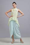 Buy_Parul | Vivek_Blue Crepe Halter Floral Embellished Top And Skirt Set _at_Aza_Fashions