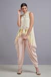 Buy_Parul | Vivek_Yellow Crepe Embroidery Halter Floral Tunic And Dhoti Pant Set  _at_Aza_Fashions