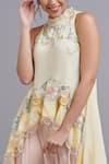 Parul | Vivek_Yellow Crepe Embroidery Halter Floral Tunic And Dhoti Pant Set  _Online_at_Aza_Fashions