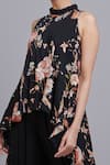 Parul | Vivek_Black Crepe Embroidery Halter Floral Print Tunic And Dhoti Pant Set _Online_at_Aza_Fashions