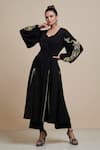 Buy_Parul | Vivek_Black Moss Crepe Embroidery V Neck Embellished Cape And Jumpsuit Set  _at_Aza_Fashions