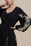 Shop_Parul | Vivek_Black Moss Crepe Embroidery V Neck Embellished Cape And Jumpsuit Set  _Online_at_Aza_Fashions