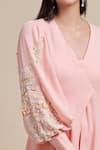 Buy_Parul | Vivek_Pink Moss Crepe V Neck Embellished Cape And Jumpsuit Set _Online_at_Aza_Fashions