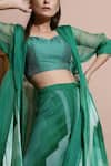 Shop_Pallavi Jaipur_Green Chanderi Cape Open And Pant Set  _Online_at_Aza_Fashions