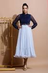 Shop_Pallavi Jaipur_Blue Chiffon Tiered Midi Skirt _at_Aza_Fashions