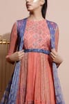 Pallavi Jaipur_Pink Chiffon Dress Round Neck Printed Midi With Cape _at_Aza_Fashions