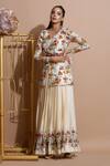 Pallavi Jaipur_Beige Chanderi, Shantoon, Bemberg V Neck Kurta And Skirt Set _Online_at_Aza_Fashions