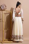 Shop_Pallavi Jaipur_Beige Chanderi, Shantoon, Bemberg V Neck Lehenga Set _at_Aza_Fashions
