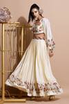 Buy_Pallavi Jaipur_Beige Chanderi, Shantoon, Bemberg V Neck Lehenga Set _Online_at_Aza_Fashions