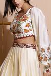 Shop_Pallavi Jaipur_Beige Chanderi, Shantoon, Bemberg V Neck Lehenga Set _Online_at_Aza_Fashions