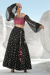 Buy_Pallavi Jaipur_Black Top Chanderi And Chiffon Skirt Off Shoulder Crop And Set _at_Aza_Fashions