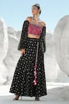 Pallavi Jaipur_Black Top Chanderi And Chiffon Skirt Off Shoulder Crop And Set _Online_at_Aza_Fashions