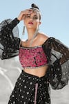 Buy_Pallavi Jaipur_Black Top Chanderi And Chiffon Skirt Off Shoulder Crop And Set _Online_at_Aza_Fashions
