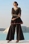 Shop_Pallavi Jaipur_Black Tunic Chanderi And  Pants Chanderi Dupatta Sharara Set_at_Aza_Fashions