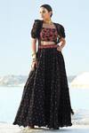 Buy_Pallavi Jaipur_Black Skirt Satin Blend And Chiffon Crop Top  Embroidered And Set For Women_at_Aza_Fashions