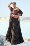 Shop_Pallavi Jaipur_Black Skirt Satin Blend And Chiffon Crop Top  Embroidered And Set For Women_at_Aza_Fashions