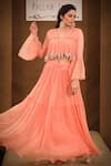 Buy_Pallavi Jaipur_Peach Chiffon Lining Shantoon Rings And Cutdana V Embroidered Top & Lehenga Set_at_Aza_Fashions