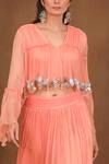 Pallavi Jaipur_Peach Chiffon Lining Shantoon Rings And Cutdana V Embroidered Top & Lehenga Set_at_Aza_Fashions