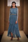 Shop_Pallavi Jaipur_Grey Chiffon Lining Shantoon Sequin Round High Low Midi Dress _at_Aza_Fashions