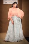 Buy_Pallavi Jaipur_Peach Top And Lehenga Wrinkle Crepe & Inner - Lycra Lining Printed With Set_at_Aza_Fashions