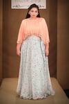 Buy_Pallavi Jaipur_Peach Top And Lehenga Wrinkle Crepe & Inner - Lycra Lining Printed With Set_Online_at_Aza_Fashions