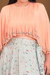Shop_Pallavi Jaipur_Peach Top And Lehenga Wrinkle Crepe & Inner - Lycra Lining Printed With Set_Online_at_Aza_Fashions
