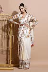Buy_Pallavi Jaipur_White Chanderi, Shantoon, Bemberg V Neck Saree With Blouse _Online_at_Aza_Fashions