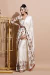 Buy_Pallavi Jaipur_White Chanderi, Shantoon, Bemberg V Neck Saree With Blouse _at_Aza_Fashions
