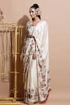 Shop_Pallavi Jaipur_White Chanderi, Shantoon, Bemberg V Neck Saree With Blouse _Online_at_Aza_Fashions