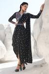Buy_Pallavi Jaipur_Black Chanderi, Satin Blend V Neck Printed Skirt Saree Set _at_Aza_Fashions