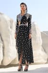 Pallavi Jaipur_Black Chanderi, Satin Blend V Neck Printed Skirt Saree Set _Online_at_Aza_Fashions