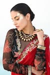 Buy_Pallavi Jaipur_Red Chiffon, Satin Blend Round Printed Pre-draped Saree Set _Online_at_Aza_Fashions
