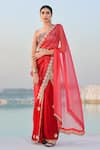 Buy_Pallavi Jaipur_Red Raw Silk Embroidery Straight Saree With Blouse _at_Aza_Fashions
