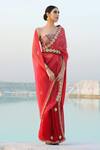 Shop_Pallavi Jaipur_Red Raw Silk Embroidery Straight Saree With Blouse _at_Aza_Fashions