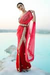 Pallavi Jaipur_Red Raw Silk Embroidery Straight Saree With Blouse _Online_at_Aza_Fashions