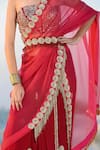 Shop_Pallavi Jaipur_Red Raw Silk Embroidery Straight Saree With Blouse _Online_at_Aza_Fashions