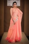 Buy_Pallavi Jaipur_Peach Saree Chiffon And Blouse Raw Silk Lining Embroidered Ruffle With_at_Aza_Fashions
