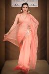Pallavi Jaipur_Peach Saree Chiffon And Blouse Raw Silk Lining Embroidered Ruffle With_Online_at_Aza_Fashions