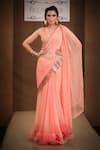 Buy_Pallavi Jaipur_Peach Saree Chiffon And Blouse Raw Silk Lining Embroidered Ruffle With_Online_at_Aza_Fashions