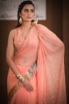 Pallavi Jaipur_Peach Saree Chiffon And Blouse Raw Silk Lining Embroidered Ruffle With_at_Aza_Fashions