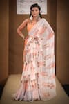 Buy_Pallavi Jaipur_Beige Blouse Crepe And Saree Chiffon Lining Shantoon Ruffle With  _at_Aza_Fashions