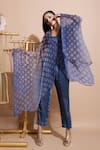 Shop_Pallavi Jaipur_Blue Chiffon V Neck Printed Cape _at_Aza_Fashions