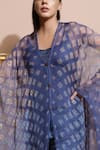 Buy_Pallavi Jaipur_Blue Chiffon V Neck Printed Cape _Online_at_Aza_Fashions