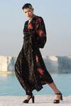 Shop_Pallavi Jaipur_Black Satin Blend Printed Dress_at_Aza_Fashions