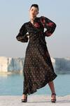 Pallavi Jaipur_Black Satin Blend Printed Dress_Online_at_Aza_Fashions