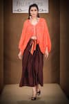 Buy_Pallavi Jaipur_Orange Top Wrinkle Crepe And Pants Chanderi Embroidery Sequin V Neck & Set _at_Aza_Fashions