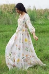 Pozruh by Aiman_White Pure Hemp Square Neck Floral Printed Maxi Dress  _Online_at_Aza_Fashions