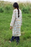 Shop_Pozruh by Aiman_White Pure Hemp V Neck Floral Printed Kurta  _at_Aza_Fashions